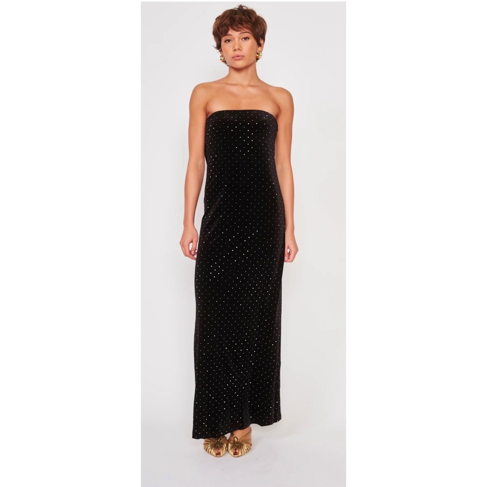 dRA Los Angeles Adeline Maxi Dress Embellished Black Velvet Strapless Sz Medium